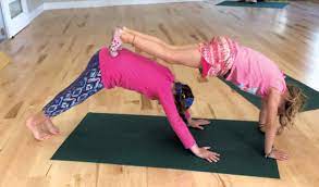 Kids 3 person yoga poses | modern life. Yoga Pose Of The Month Down Dog Double Down Dog For The Dog Days Of Summer Yoga Pose Of The Month Kids Vt Small People Big Ideas