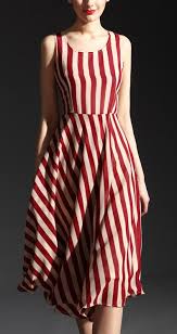 Red Apricot Striped Sleeveless Belt Chiffon Dress Looks Vestidos Vestidos Estilosos Vestidos Casuais