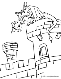 Coloriages un dragon sur un chateau fort - fr.hellokids.com