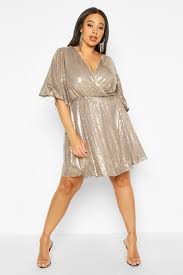 Plus Sequin Kimono Sleeve Skater Dress Boohoo Sequin Kimono Plus Size Cocktail Dresses Dresses