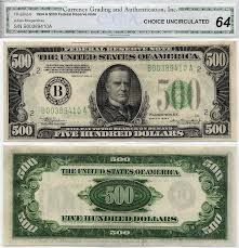 1934 A 500 Federal Reserve Note Cga Graded Cu64 Five Hundred Dollar Bill Rare Coins Worth Money Banknotes Money Money Notes
