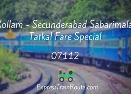 The train departs from palakkad at 16.00 and reached punalur by 01.25 the next day. Kollam Secunderabad Sabarimalai Tatkal Fare Special 07112 Route Schedule Status Timetable