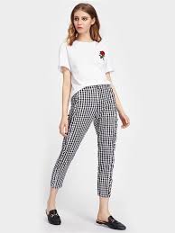Calça Estampada Preta E Branca Como Usar Calca Xadrez Vichy Compre Online Dms Boutique Trajes Simples Calca Xadrez Pano