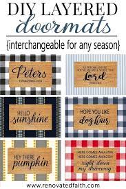 Make Layered Doormats With Fabric Interchangeable For Any Season Door Mat Diy Door Mat Front Porch Decorating