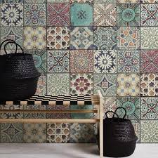 Moroccan Croatian Style Tile Effect Wallpaper Multicoloured Morrocan Bathroom Morocco Style Tile Dining Room Wallpaper Kitchen Wallpaper