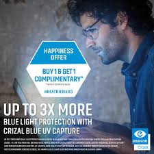 Protect your eyes from harmful blue light which causes visual fatigue and  eyestrain. With Crizal® Blue UV Capture's smart filtering get 3x more  protection against harmful blue violet light than traditional lenses.