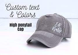 Custom Text Ponytail Cap Ponytail Cap Messy Bun Hat Messy Etsy In 2021 Messy Bun Hat Ponytail Ponytail Hat