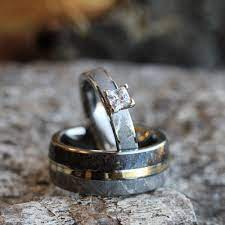 Wedding Ring Sets Jewelry By Johan Meteorite Engagement Ring Wedding Rings Halo Wedding Rings Unique