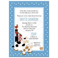 Farm Theme Moo Cow Blue Boy Baby Shower Invitations