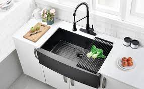 A signature farmhouse style sink will have only one basin. 33 Black Farmhouse Sink Vokim 33 Inch Black Stainless Stee Farmhouse Sink Apron Curved Front Kitchen Sink 16 Gauge Single Bowl Gunmetal Matte Black Stainless Steel Kitchen Sink Amazon Com