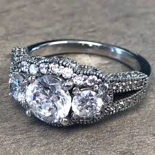 14k White Gold 3 Stone Split Shank Diamond Encrusted Engagement Ring 4729 Types Of Wedding Rings Engagement Rings Expensive Wedding Rings
