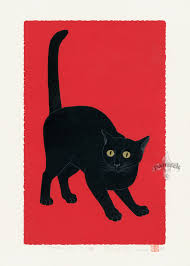 Action 2 From Nishida Tadashige Prints Happy Cats Japanese Woodblock Printing Black Cat Art Black Cat Artwork
