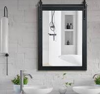Farmhouse Wall Mirror - Rustic Horizontal Wood Framed Bathroom Mirror in  Barn Door Style, Decorative Mirrors - 18"X26.5" Black, Enhance Your Home ...