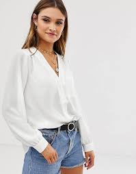 Shop for womens long sleeve blouses online at target. Asos Design Long Sleeve Blouse With Pocket Detail In Ivory Asos