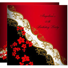 Black And Red Greeting Cards Red Asian Black White Floral Gold Birthday Party Invitation Zazzle Com Gold Birthday Party Gold Birthday Birthday Party Invitations