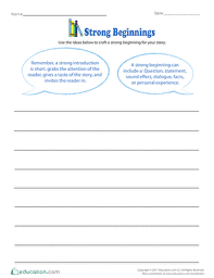 Reading worksheets and online activities. Strong Beginnings Worksheet Education Com