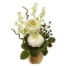 Fresh & beautiful flowers online. Large Rose And Dancing Daisy In Wooden Pot In 2021 Artificial Flowers Faux Flowers Faux Flower Arrangements