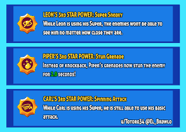 Brawler tier lists are generated automatically for all brawlers in brawl stars. 3rd Star Power Ideas For Leon Piper And Carl Not Sure If They Are Balanced But They Are Just Concepts Brawlstars