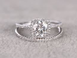 6 5mm Round Moissanite Wedding Set Diamond Bridal Ring 14k White Gold Cushion Halo Marquise Matching Band In 2020 Moissanite Wedding Set Bridal Ring Sets Halo Engagement Ring Sets