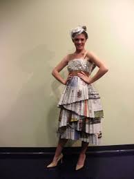 Dress Made From Recycled Materials Newspaper And Coffee Cup Sleeves Recycled Fashion Dress Fashion Newspaper Dress