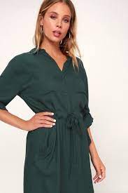 Brewer Forest Green Midi Shirt Dress Classic Shirt Dress Midi Shirt Dress Long Sleeve Shirt Dress