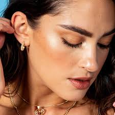 18k Gold Semi Hoop Earrings With Cluster Beads Handmade