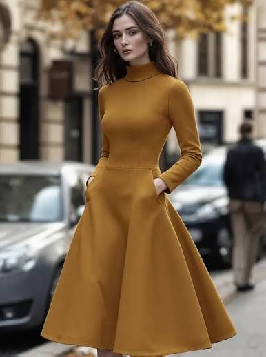 womens elegant high neck long sleeve dress formal casual a - Temu Poland