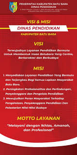 Kementerian pendidikan dan kebudayaan mendukung visi dan misi presiden untuk mewujudkan indonesia maju yang berdaulat, mandiri, dan berkepribadian melalui terciptanya pelajar pancasila yang bernalar kritis, kreatif, mandiri, beriman, bertakwa kepada tuhan yang maha esa, dan berakhlak mulia, bergotong royong, dan berkebinekaan global Dinas Pendidikan Batu Bara Visi Dan Misi