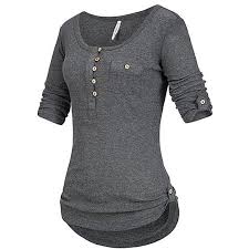 Womens Fashion Turn Up Longsleeve Pocket Shirt Cotton Tops Blouse