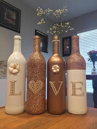 Love Wedding Bridal Shower Anniversary Rose Gold White Wine Bottle Centerpieces Wine Bottle Centerpieces Diy Bottle Crafts Wine Bottle Decor