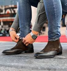 Good quality leather gains character as it here at atom retro you can shop an incredible choice of men's chelsea boots in leather and suede. Men S Black Brown Wing Tip Brogue Chelsea Leather Suede Boot Brown Chelsea Boots Dark Brown Chelsea Boots Boots Men