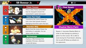Series for the nintendo switch.the game was announced through a teaser trailer in the march 2018 nintendo direct and was released worldwide on december 7, 2018. Super Smash Bros Ultimate Bowser Jr Moves List Super Smash Bros Smash Bros Bowser