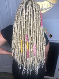 Black And Platinum Blonde Ombre Braids Platinum Blonde Goddess Locs Blonde Hair Black Girls Platinum Blonde Faux Locs Hairstyles