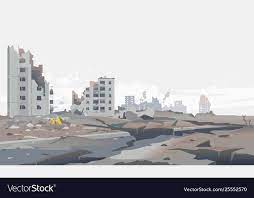 Destroyed City Concept Landscape Background Illustration Building Between The Ruins And Concre City Background Vector Illustration People Landscape Background