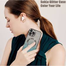 Amazon.com: SobLn for iPhone 13 Pro Max Case Glitter Magnetic Compatible  with MagSafe Full Camera Lens Protection Luxury Plating Cute Bling Clear ...
