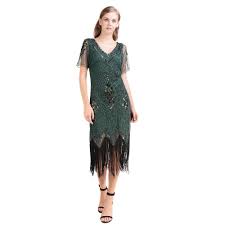 1920 S Flapper Dress With Sequin Fringe Mid Calf Dress With Sleeves Decoration Sequined Pro 1920s Inspired Dresses Vintage Homecoming Dresses Flapper Dress