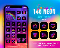 145 Rainbow Neon Ios 14 Icons Neon App Covers Ios 14 Icons Etsy