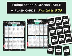 Space Multiplication Division Table Chart Printable With Etsy In 2020 Multiplication And Division Flashcards Times Table Chart