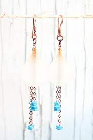 White Ranunculus Pressed Flower Petal Earrings With Turquoise Heishi Beads Turquoise Heishi Beads Heishi Beads Turquoise Heishi