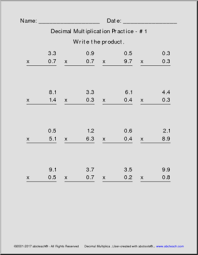 Welcome to the multiply and divide decimals section at tutorialspoint.com.on this page, you will find worksheets on multiplication and division of decimals, multiplication and division of decimals by whole numbers, multiplication and division of decimals by powers of ten and by powers of 0.1; Multiplying Decimals Multiplication Practice Decimal Math Practice Free Math Worksheets Abcteach