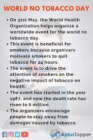 Tobacco makes you look older faster. 10 Lines On World No Tobacco Day For Students And Children In English A Plus Topper