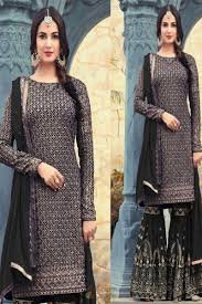 We provide customized stitching and we ship worldwide. Maisha Fashion Black Georgette With Embroidery Work Bollywood Sarara Suits