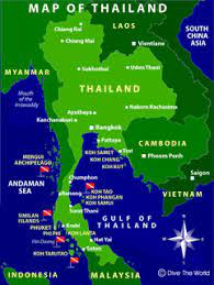 Map Of Thailand Click To Enlarge In A New Window Thailand Map Thailand Vacation Diving Thailand