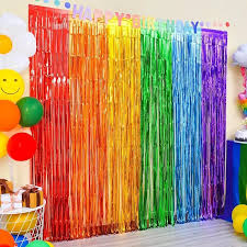 DHgate.com:2 Packs Rainbow Foil Fringe Curtains & Tinsel Metallic Streamers  for Birthday Wedding Party Decorations:Home & Garden