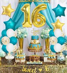 16th birthday cakes with lovable accent household. Party Supplies Sweet 16th Birthday Decorations For Girls Turquoise Teal And Gold Balloons Banner Cake Topper Sweet 16 Satin Sash 16 Year Old Birthday Party Supplies Toys Games