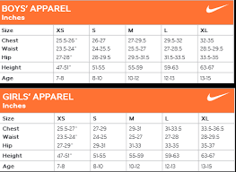 Nike Size Chart Athletics Canada