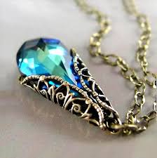 Ocean Blue Crystal Necklace Aqua Peacock Blue Pendant Etsy Blue Crystal Necklace Aqua Blue Necklace Crystal Necklace