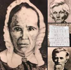 Nancy (née Howell) Callaway Castlio. Right top, her second husband, John  Harrison Castlio (KOS-Lee), middle right, her gravestone in the Francis  Howell Cemetery, bottom right, their son, Hiram Beverly Castlio, founder of