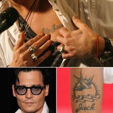 Johnny depp's tattoo has the bird coming towards him, with his son's name jack, who was born in 2002, while captain jack sparrow's tattoo has the bird going away from him. Johnny Depp