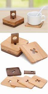Wood Coaster Set Of 4 With Holder Woodcraftplans Wood Craft Projects Wood Crafts Woodworking Projects